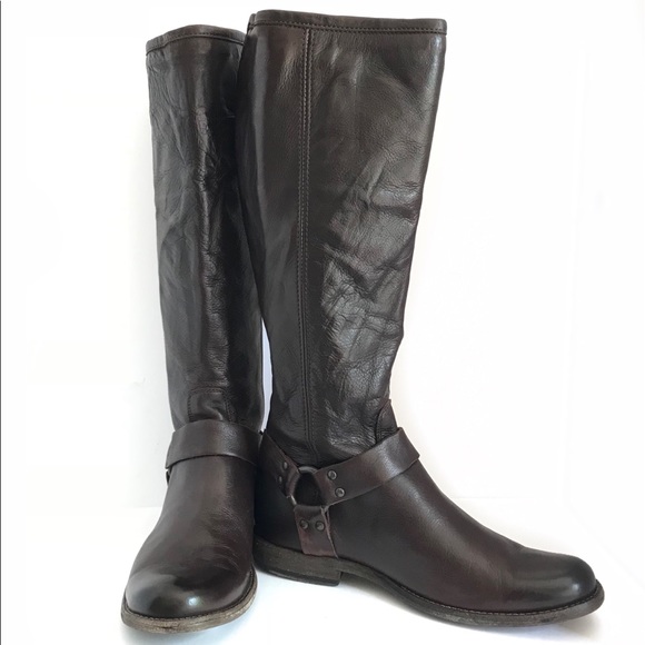 Frye Philip Harness Tall Back Zip Leather Boots - Picture 8 of 8
